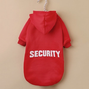 Red Security pet hoodie for large dogs, warm fleece hooded sweatshirt for autumn and winter