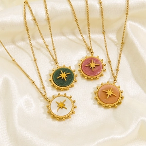 Bohemian titanium steel necklace featuring North Star natural stone pendants in four colors
