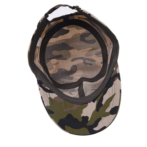 Interior view of camouflage cadet cap with breathable lining and adjustable metal buckle