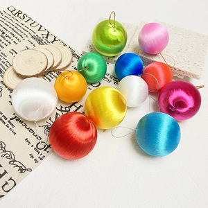 Christmas Decorative Hanging Balls Satin Thread Wrapped Foam Colorful Ornaments For Holiday Party Tree Decor