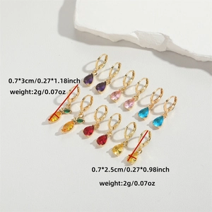 Fashionable colorful teardrop dangle earrings in gold finish with vibrant crystal stones