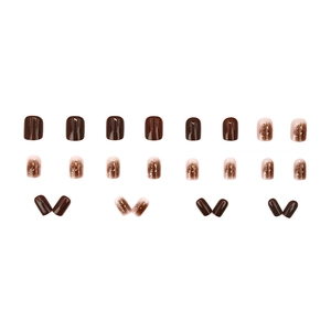 Brown gradient coffee style short square press-on nails with gold foil glitter flakes