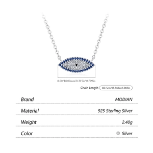 S925 Sterling Silver Devil's Eye necklace with blue cat eye stone and sparkling zircons