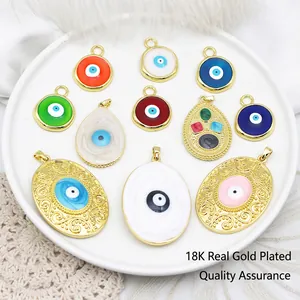 Evil Eye Charms Pendants 18K Gold Plated Brass Enamel Colorful Double Sided Retro DIY Jewelry Making Accessories