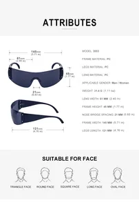 Detailed size chart for Y2K star sunglasses showing frame measurements and face fits