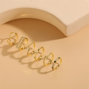 Adjustable Open Ring Gold Plated Copper With Colorful Cubic Zirconia And Imitation Artificial Pearl Bamboo Design Minimalist For Women