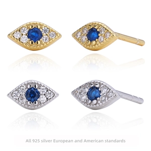 Evil Eye 925 Sterling Silver Stud Earrings Blue Zircon Protective Jewelry Minimalist Accessory For Women Gold Plated