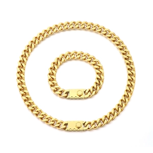 Gold plated hip hop Cuban link chain set with necklace and bracelet for men