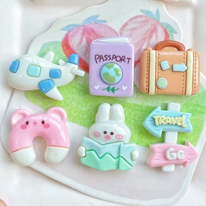 Set of 6 cute resin travel charms including airplane and suitcase for DIY crafts