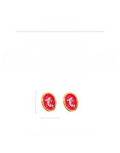 Detailed size chart for vintage red enamel goldfish earrings with faux pearl accents
