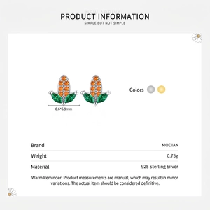 Exquisite S925 sterling silver mini corn stud earrings with orange and green cubic zirconia