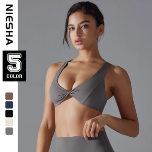 Women Twist Front Yoga Sports Bra Seamless Breathable Hollow Back Padded Workout Gym Fitness Tank Top Pullover Athletic Vest
