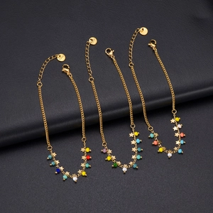14K gold plated stainless steel bracelet with colorful beads and gold star charms