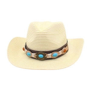 Sombrero de paja estilo vaquero étnico con banda de turquesas para la playa