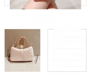 Detailed size chart for apricot satin evening bag with pearl clasp, 18.5x12x6cm