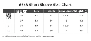 Tabella taglie per maglietta da yoga slim fit da donna con misure del corpo dettagliate