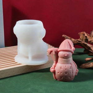 3D snowman silicone mold for DIY Christmas candles with snowflake relief texture