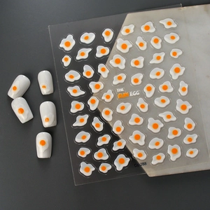 3D fried egg nail stickers with jelly texture for creative food themed nail art