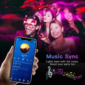 LED light strip with music sync function showing rhythm changes via smartphone app