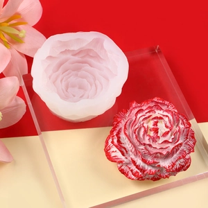 Detailed view of translucent silicone mold for 3D carnation flower DIY projects