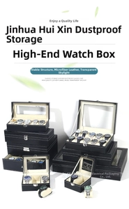 Macro view of leather watch box featuring transparent window and soft velvet lining