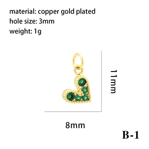 Detailed dimensions of 18K gold plated heart pendant with green cubic zirconia