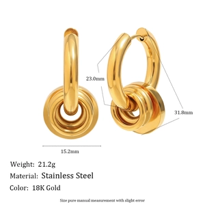 Boucles d'oreilles minimalistes en acier inoxydable plaqué or 18 carats à trois anneaux