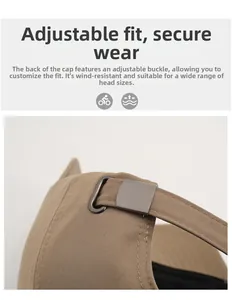 Detail of adjustable metal buckle and twill fabric texture on the back of baseball cap