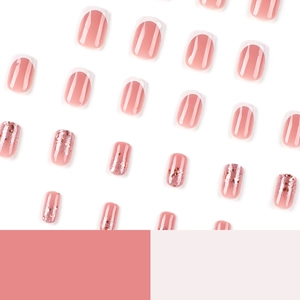 Kit unghie finte French rosa e bianche con paillettes glitter e design quadrato