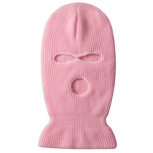 Cagoule rose en tricot à 3 trous pour l'hiver, en fibre acrylique avec maille côtelée
