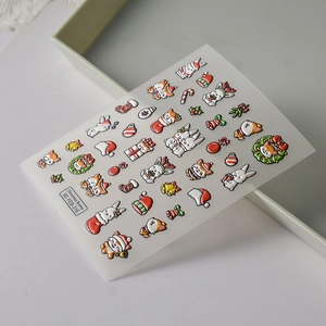 5D embossed Christmas Bunny nail art stickers with festive rabbit and holly designs