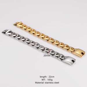 Heavy duty 20mm stainless steel Cuban link chain bracelets in gold and silver finish