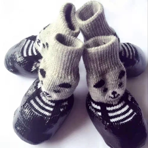 Waterproof panda pattern pet dog boots with anti-slip rubber soles for small dogs set of 4