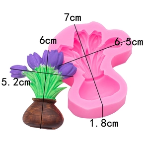 Pink tulip silicone mold and finished flower craft with detailed size dimensions