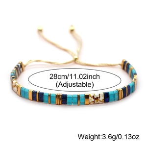 Bohemian Tila bead bracelet in blue and gold colors, adjustable up to 28cm length