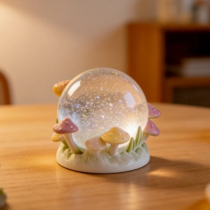 Luminous mushroom crystal ball lamp with ceramic base for desktop gift decoration