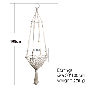 Bohemian hand-woven macrame cat hammock with decorative wooden beads and fringe