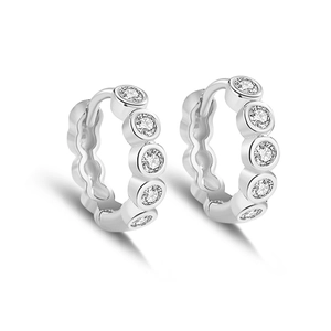 S925 sterling silver small hoop earrings with micro-set round cubic zirconia accents