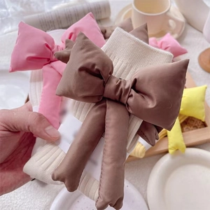 Women Crew Socks Knitted Cotton Rib Big 3D Bow Breathable Trendy Sweet Slouch Socks For Autumn Winter