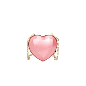Chic pink heart-shaped crossbody bag with geometric facets and golden chain strap