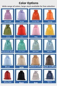 Detail view of 20 assorted linen drawstring gift bags in a variety of vibrant colors