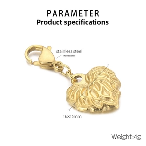 Detailed close-up of golden leaf pendant with 16x15mm dimensions and lobster clasp