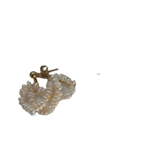 Elegant multi-layered baroque freshwater pearl drop earrings with golden metal accents