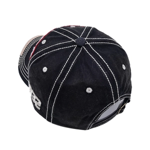 Retro washed black baseball cap with contrast stitching and 82 embroidery detail