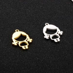 Detail showing gold and silver hollowed-out girl-shaped stainless steel pendants