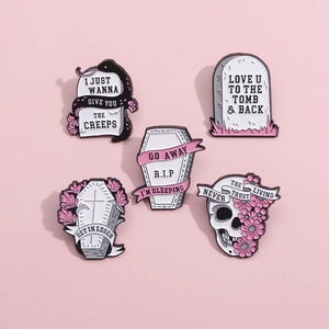Gothic Pink Enamel Pins Halloween Skull Coffin Tombstone Metal Badges Punk Style Jewelry For Backpacks Clothes