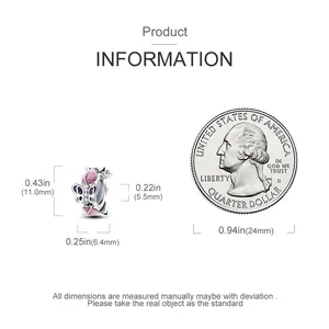 Detailed dimensions of S925 floral bead charm showing 11.0mm height and 6.4mm width