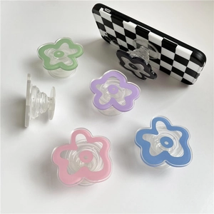 Set of transparent floral phone sockets in green, purple, pink, and blue colors