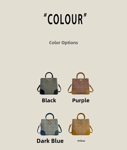 Detail view of large tote bags in four colors with embossed patterns and round metal handles