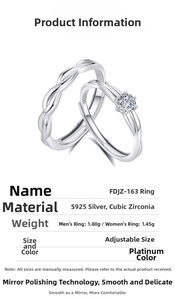 Macro shot of S925 sterling silver couple rings showing detailed weights and CZ stone